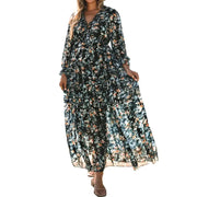 Women's V-Neck Loose Printed Long Sleeve Dress Frugal Finds Galore