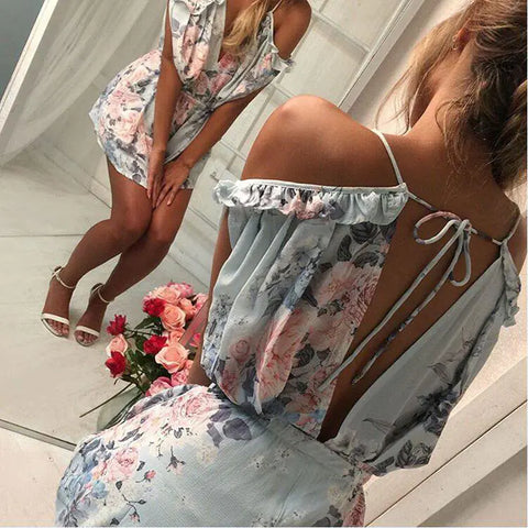 V-Neck Floral Print Jumpsuit with Straps Frugal Finds Galore