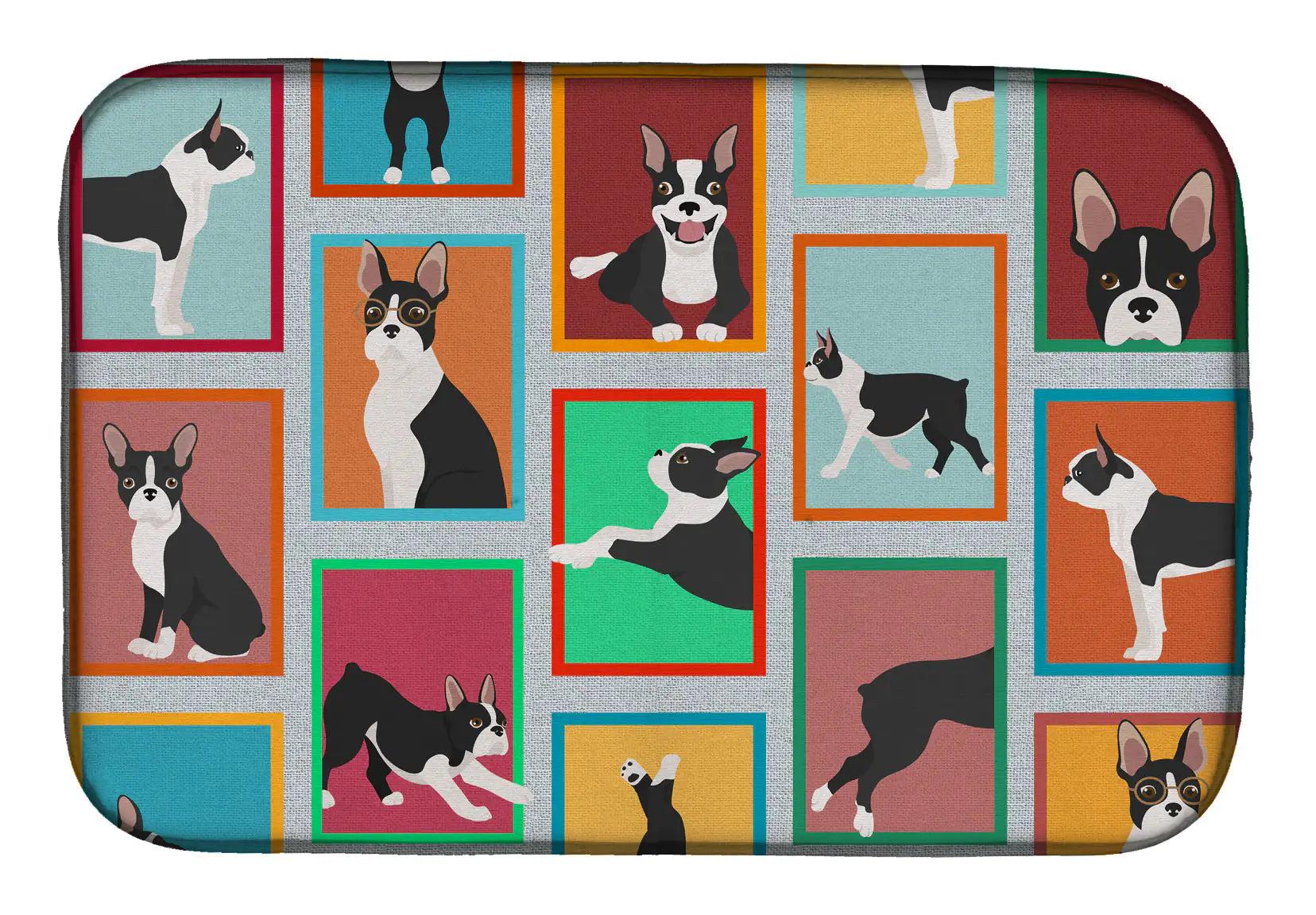 Lots of Boston Terrier Dish Drying Mat