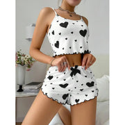 Heart Printing Suspender Shorts Casual Sunken Stripe Outerwear European And American Style Women Pajamas Frugal Finds Galore