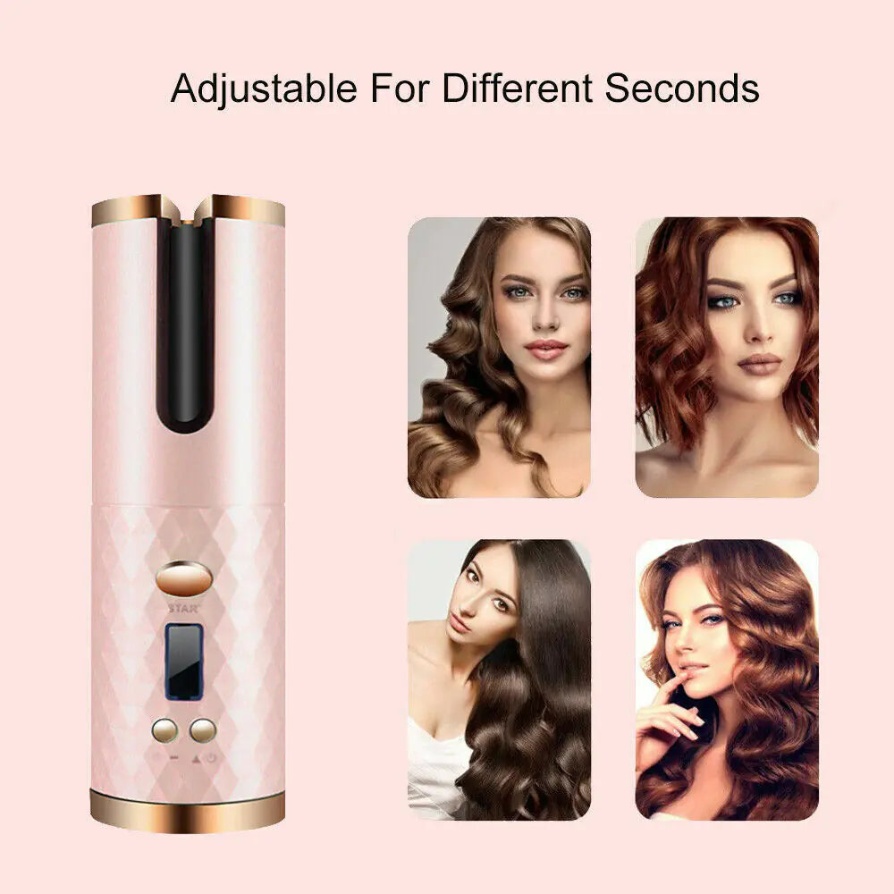 LCD Wireless Auto Rotating Curling Iron Ceramic