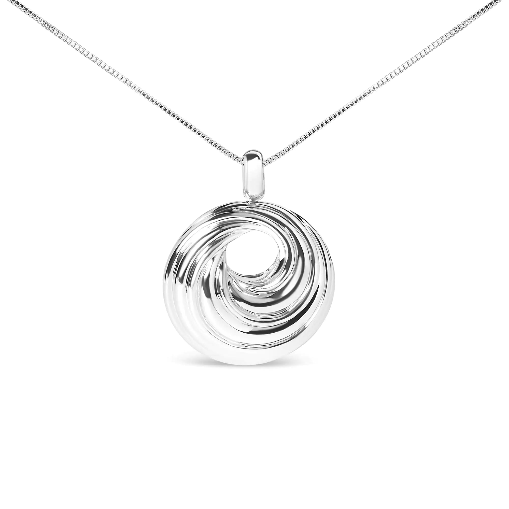 Sterling Silver Endless Wave Swirl Statement Medallion 18" Pendant Necklace