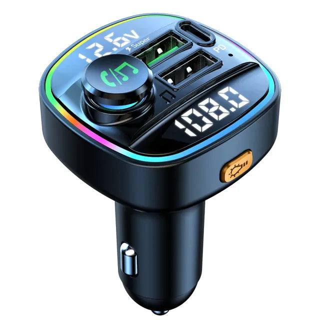 Adaptador transmisor FM inalámbrico para coche con Bluetooth 5.0, cargador USB PD, manos libres auxiliar