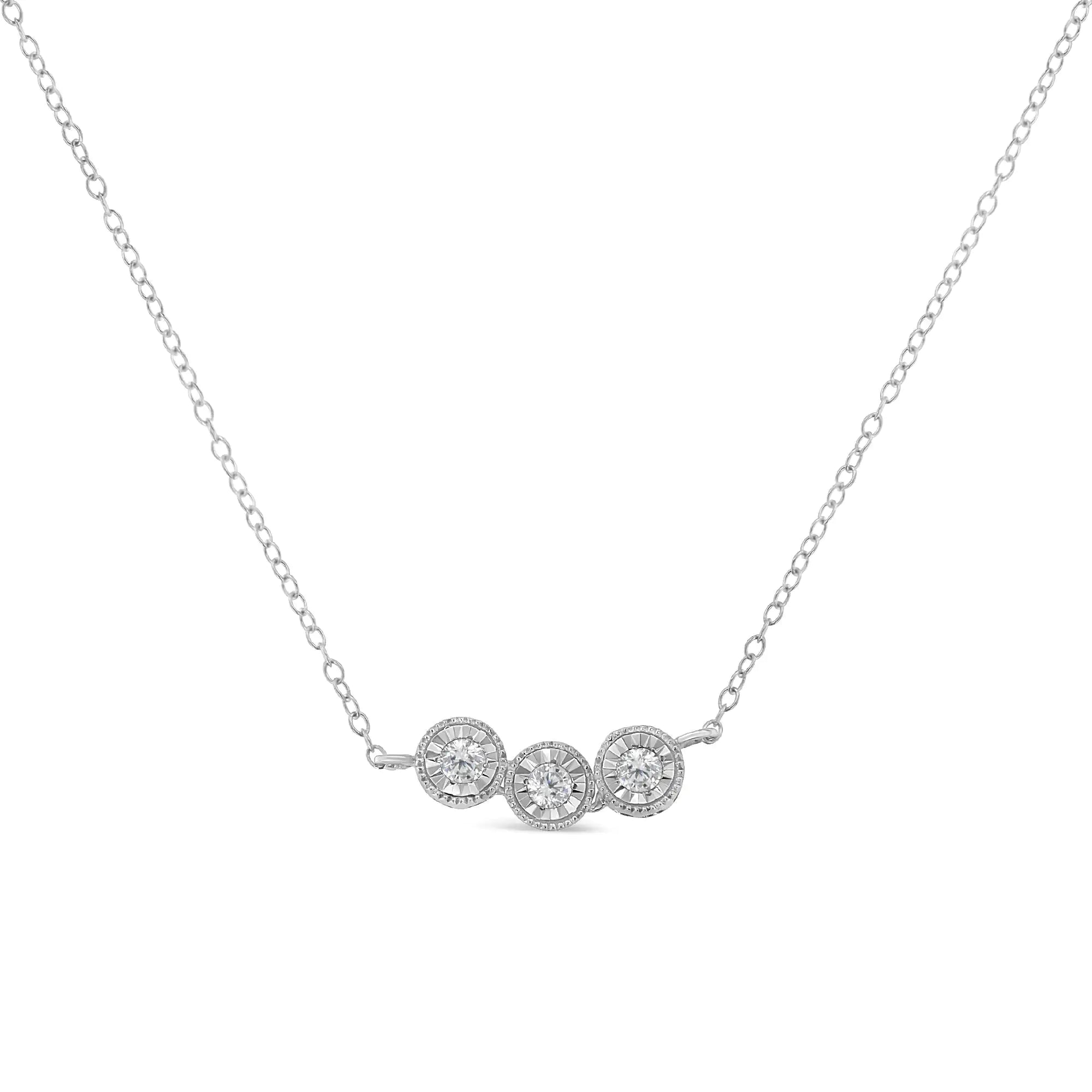 Sterling Silver Round Diamond Pendant Necklace