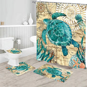 4pcs Turtle Bathroom Decor Set with Shower Curtain & Rugs Frugal Finds Galore