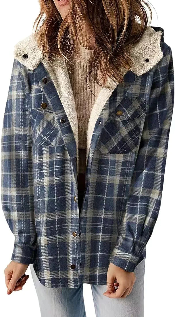 Cozy Plaid Hooded with Fleece Lining