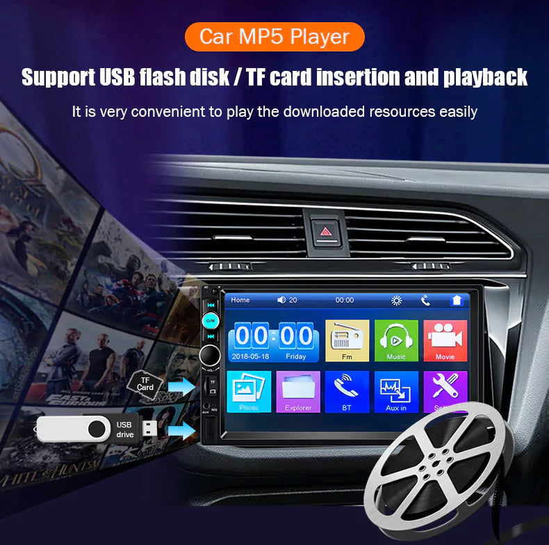 7" Double Car MP5 Player Bluetooth Touch Screen