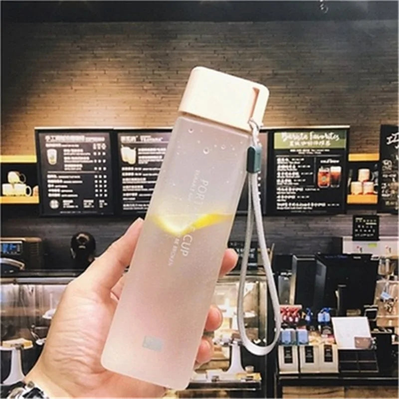 Square Frosted Plastic Water Bottle: Portable Leak-proof