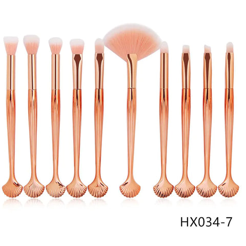 10-Piece Shell Makeup Brush Set - Beauty Tools Frugal Finds Galore