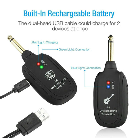 UHF Guitar Wireless System Transmitter+Receiver Built In Rechargeable Battery Frugal Finds Galore