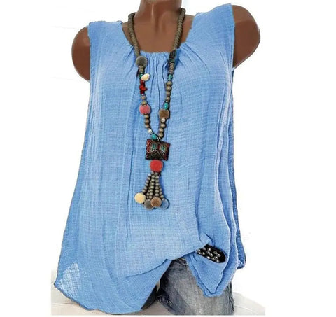 Casual Solid Color Sleeveless Round Neck T-shirt Frugal Finds Galore