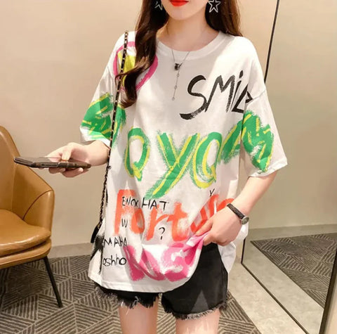 Women's Graffiti Short-Sleeved T-Shirt Frugal Finds Galore