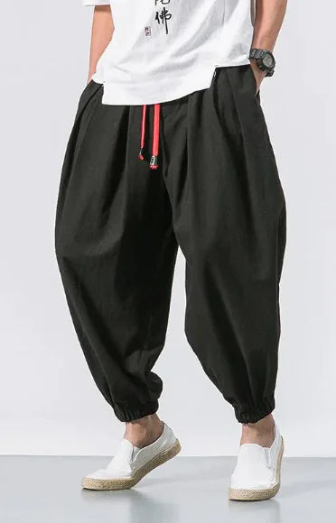 Men's Loose Cotton Linen Wide-Leg Pants