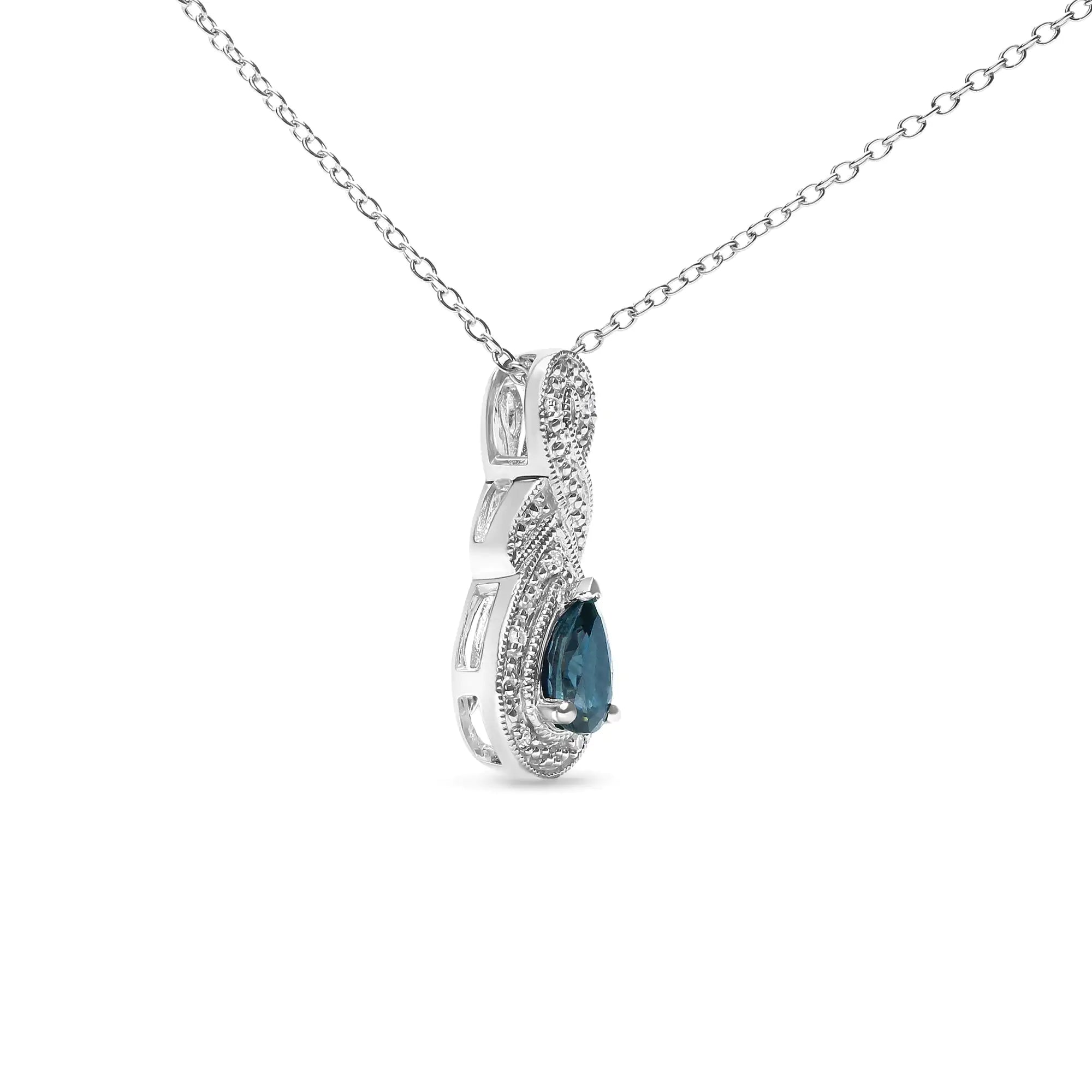 Sterling Silver 6x4mm Pear Sapphire and Diamond Accent Infinity Drop 18" Pendant Necklace (H-I Color, SI1-SI2 Clarity)