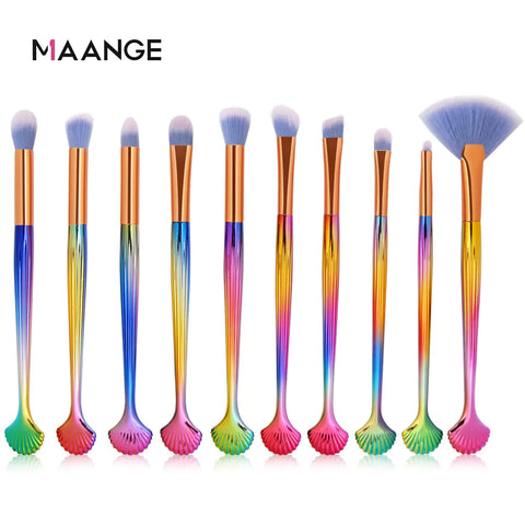 10-Piece Shell Makeup Brush Set - Beauty Tools Frugal Finds Galore