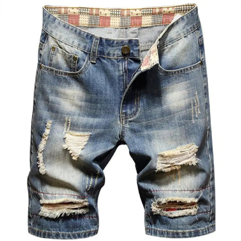 Men's Casual Knee-Length Jean Shorts with Distressed Details Frugal Finds Galore