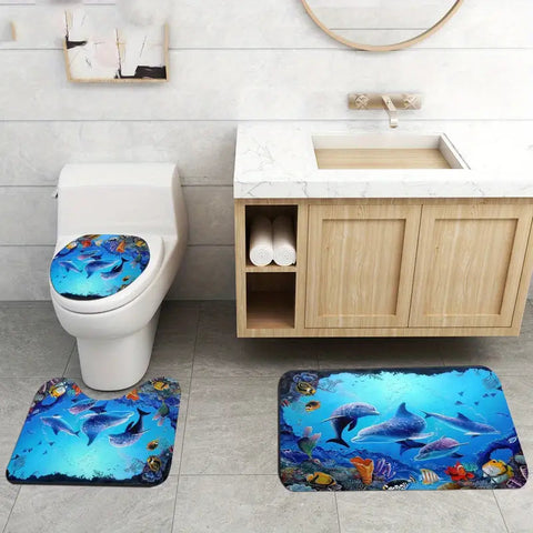 3D Ocean Underwater Shower Curtain & Bath Mat Set Frugal Finds Galore