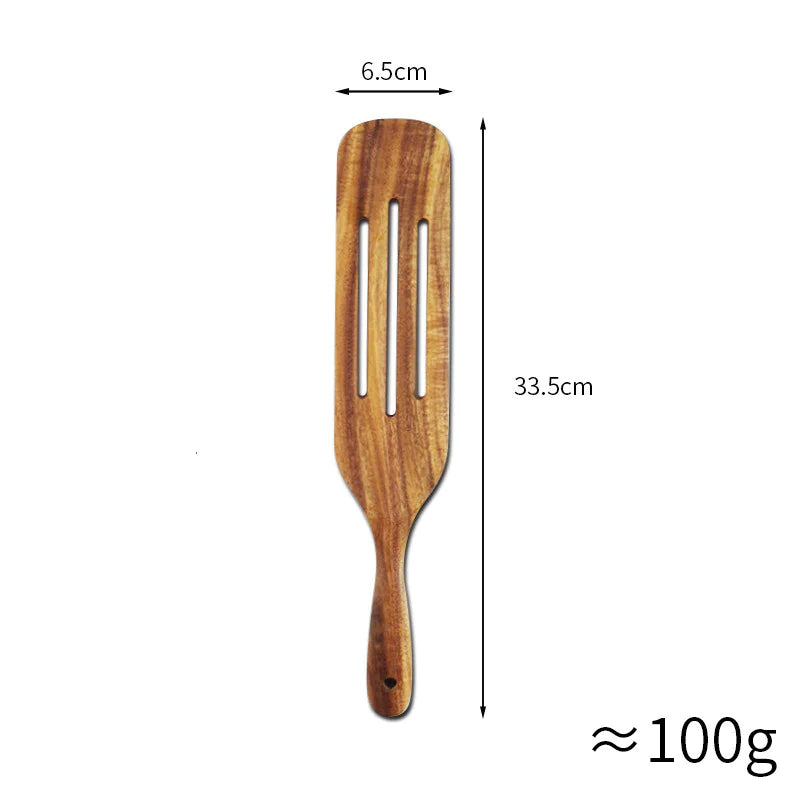 Acacia Teak Wood Long-Handled Spatula Set