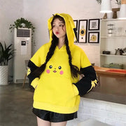 cute anime Pikachu sweatshirt hoodie with playful design and bright yellow color