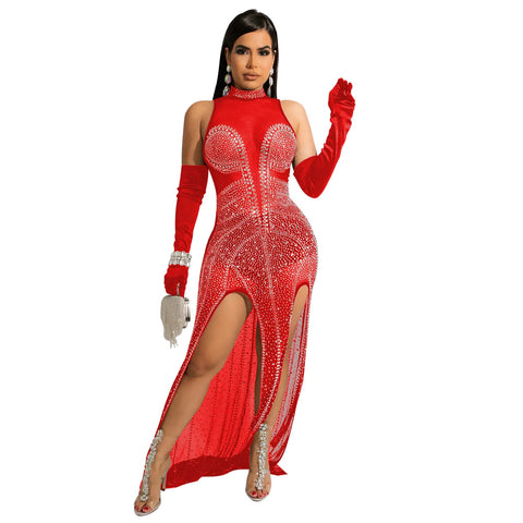 Women's See-through Mesh Hot Drilling Dress Frugal Finds Galore
