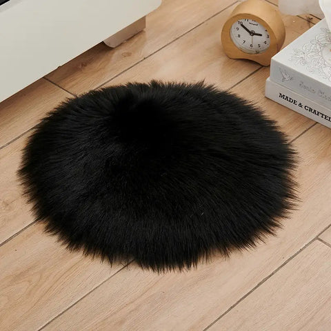 Black Round Imitation Wool Area Rug 15.7in & 35.4in Frugal Finds Galore