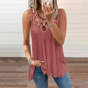Women's Summer Loose Sleeveless Cut-out Diamond Vest Frugal Finds Galore