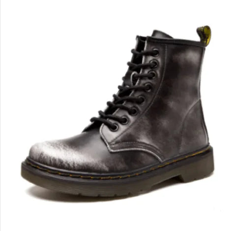 Low-Heeled Leather Martin Boots