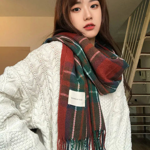 Versatile Retro Plaid Scarf with Tassels Frugal Finds Galore