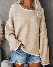 Casual Round Neck Long-sleeved Sweater Top in Solid Colors Frugal Finds Galore