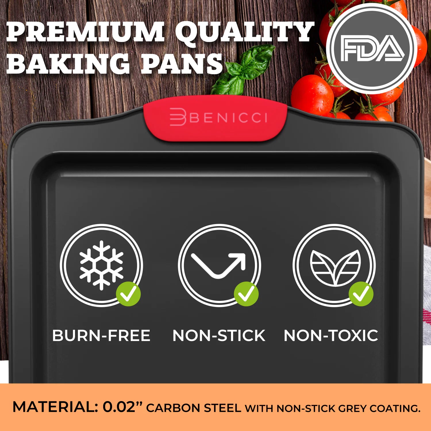 Premium Non-Stick Baking Pans Set of 4 - Heavy Duty Easy to Clean Bakeware Sets w/ Silicone Handles