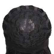 Womens Brazilian human long curly lace wavy hair wigs cap construction in black.