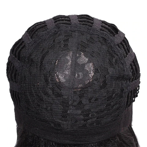 Womens Brazilian human long curly lace wavy hair wigs cap construction in black.