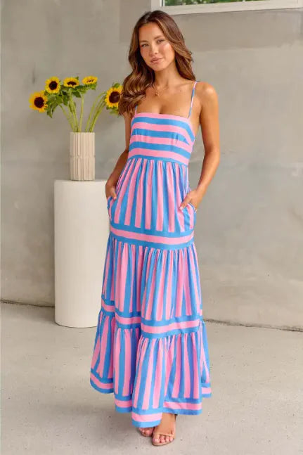 Striped Summer Dress with Pockets – Backless