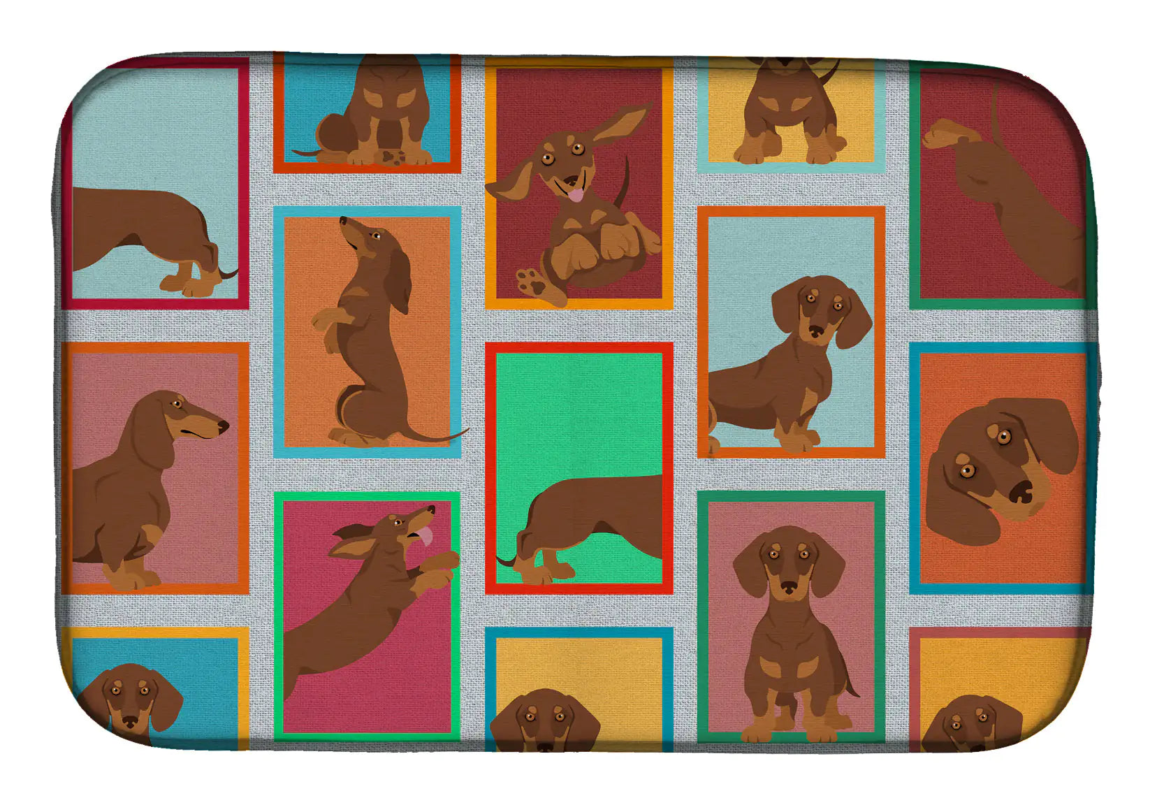 Lots of Chocolate and Tan Dachshund Dish Drying Mat