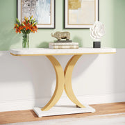 Modern Gold Console Table 40 inch Narrow Entryway Foyer Table with Geometric Base Rustic Hallway Accent Table for Living Room Entrance White and Gold Frugal Finds Galore