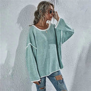 Casual Round Neck Long-sleeved Sweater Top in Solid Colors Frugal Finds Galore
