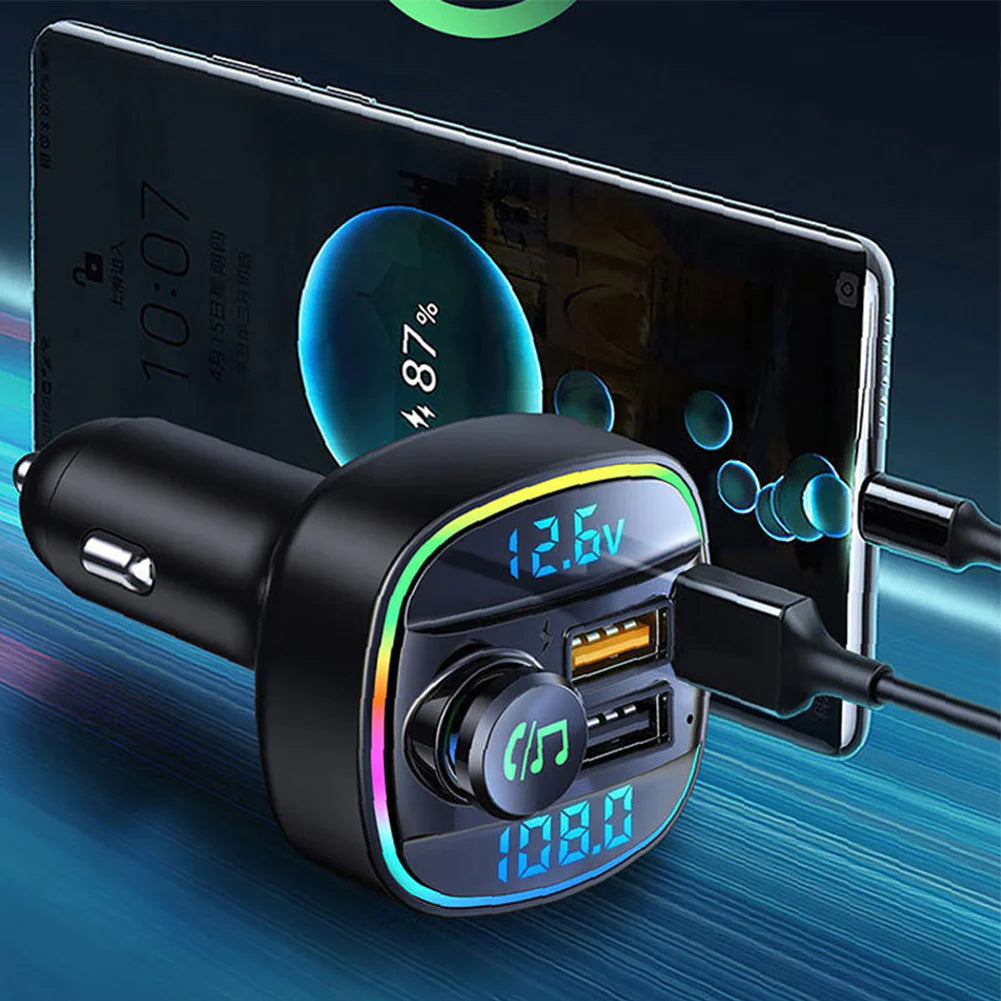 Adaptador transmisor FM inalámbrico para coche con Bluetooth 5.0, cargador USB PD, manos libres auxiliar