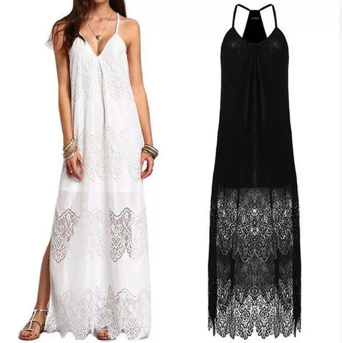 Summer Women's Lace V-Neck Spliced Dress (Beach Dress) Frugal Finds Galore