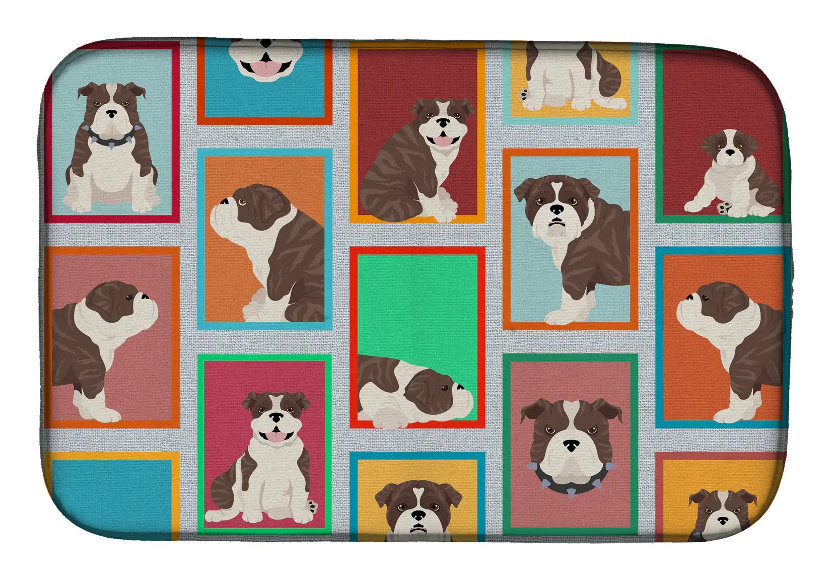 Lots of Brindle English Bulldog Dish Drying Mat