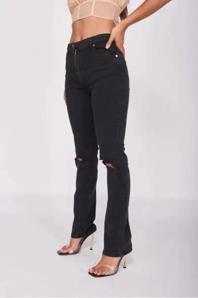 Charcoal Distressed Straight Leg Jeans