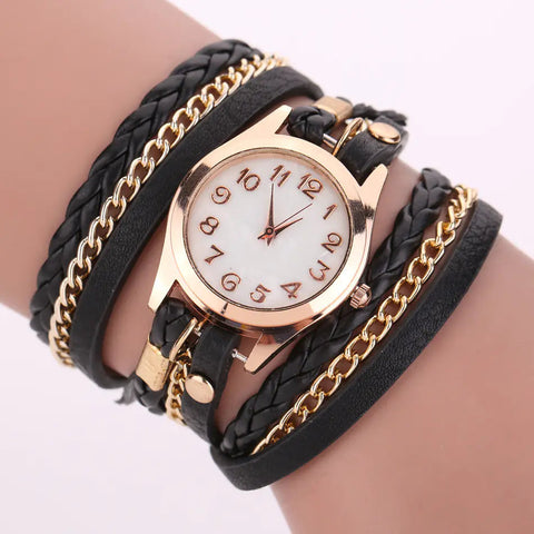 PU Leather Woven Bracelet Watch with Quartz Chain Frugal Finds Galore