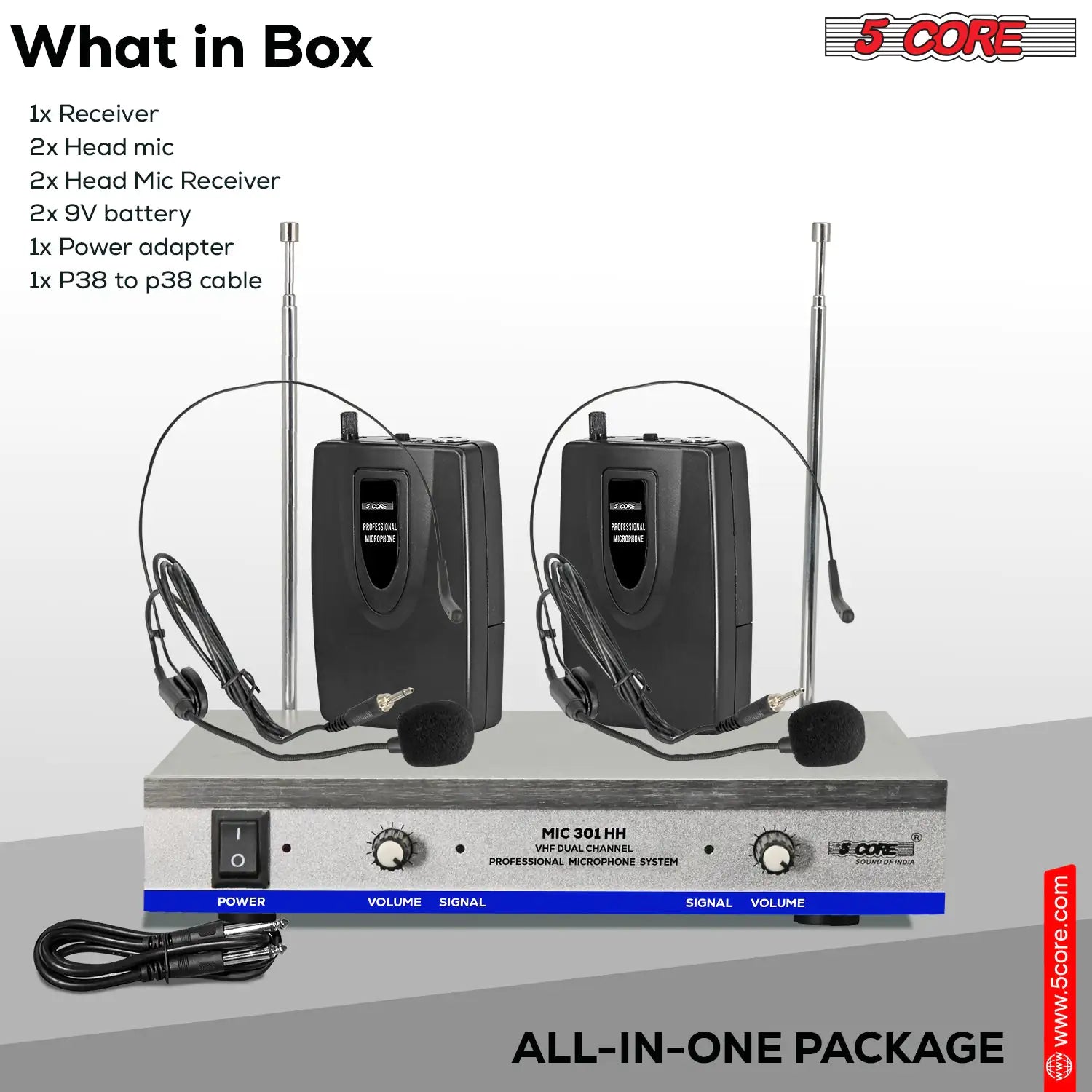 5Core Wireless Microphones w 2 Headset  + Receiver