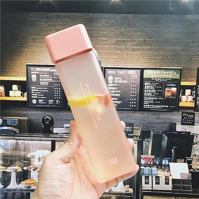 Square Frosted Plastic Water Bottle: Portable Leak-proof