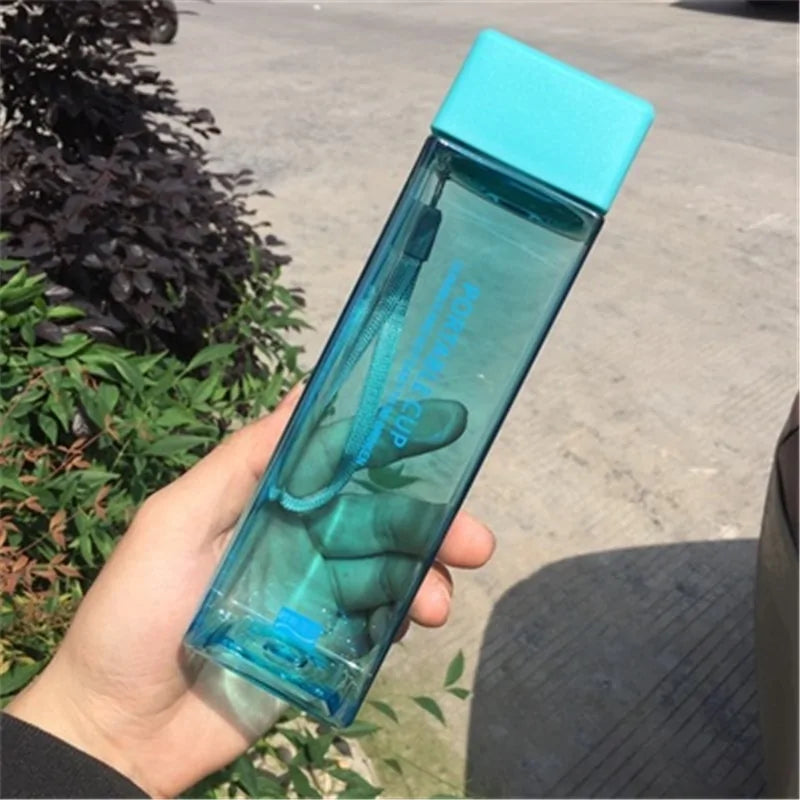 Square Frosted Plastic Water Bottle: Portable Leak-proof