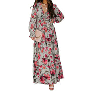 Women's V-Neck Loose Printed Long Sleeve Dress Frugal Finds Galore