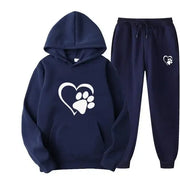 Dog print hoodie and pants set showcasing a paw design, perfect for dog lovers and casual wear.