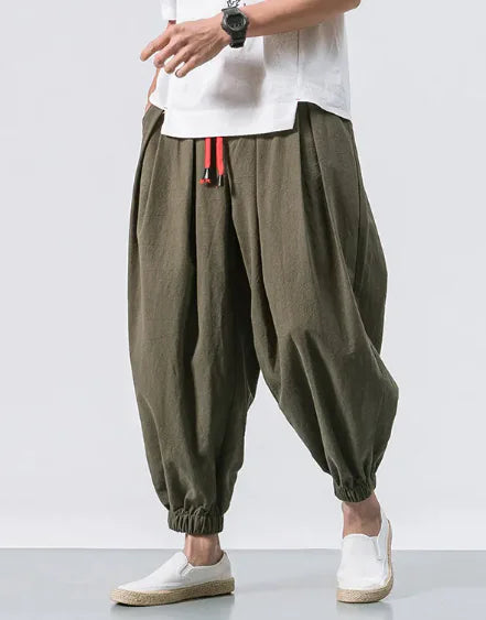 Men's Loose Cotton Linen Wide-Leg Pants