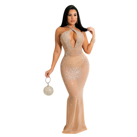 Women's Rhinestone Mesh See-through Dress Frugal Finds Galore