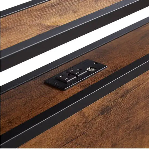 King Size Metal Platform Bed Frame With Wooden Headboard And Footboard With USB LINER Frugal Finds Galore