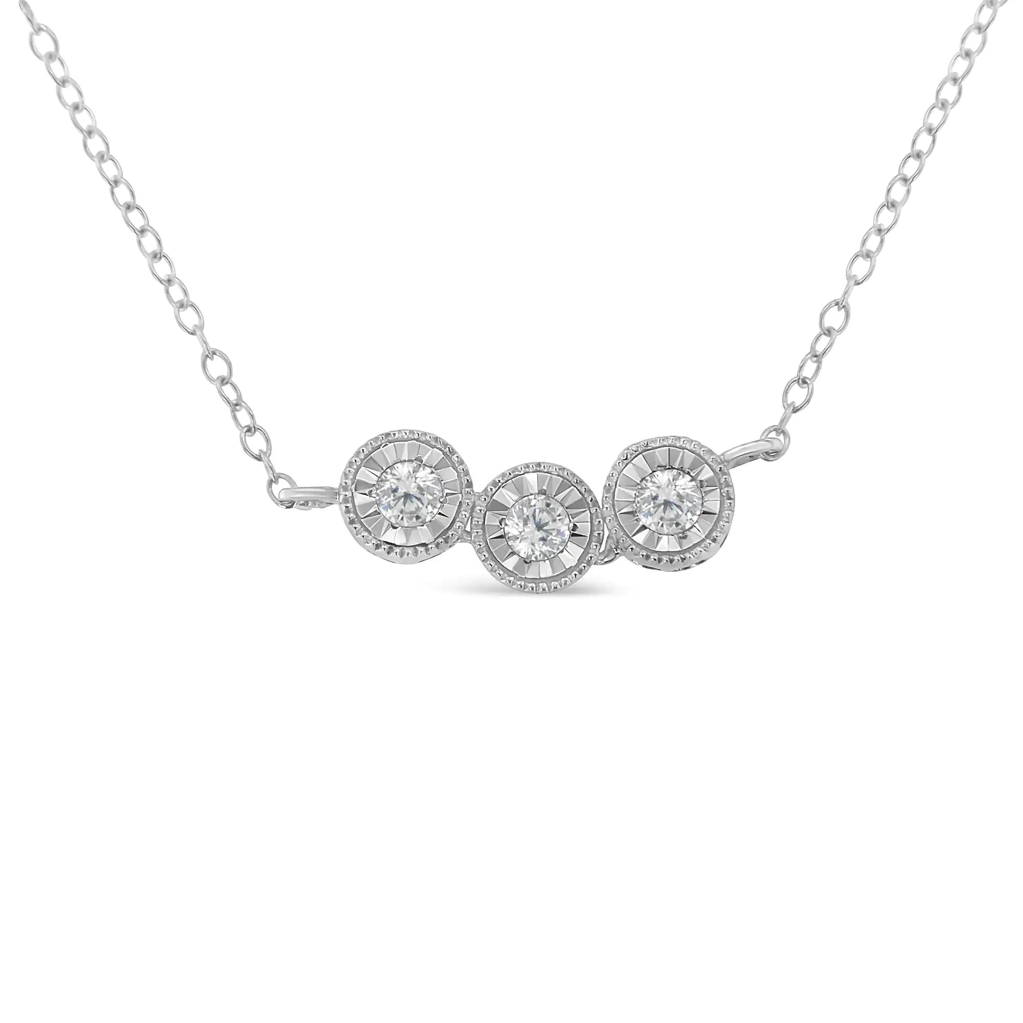 Sterling Silver Round Diamond Pendant Necklace